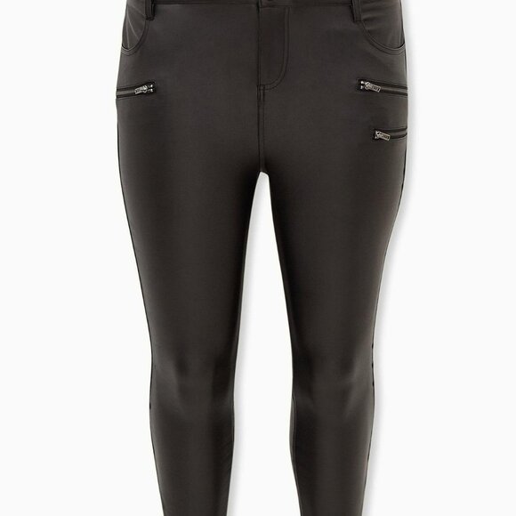 Retired! Black Coated Ponte Multi Zip Skinny Ankle Pant - Picture 5 of 11